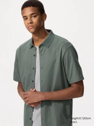 Polo unisex in piqué di cotone AIRism completamente aperta