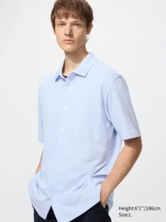 Polo unisex in piqué di cotone AIRism completamente aperta