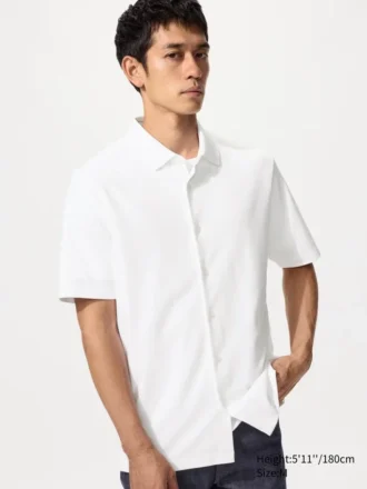 Polo unisex in piqué di cotone AIRism completamente aperta