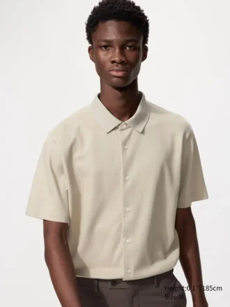 Polo unisex in piqué di cotone AIRism completamente aperta