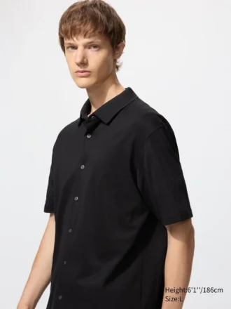 Polo unisex in piqué di cotone AIRism completamente aperta