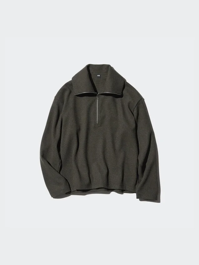 Pullover da donna in jersey spazzolato con mezza zip Pullover da donna in jersey spazzolato con mezza zip