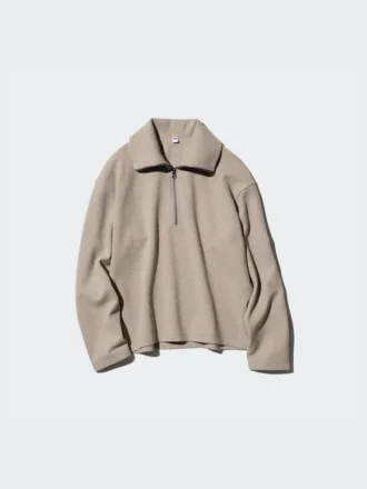 Pullover da donna in jersey spazzolato con mezza zip