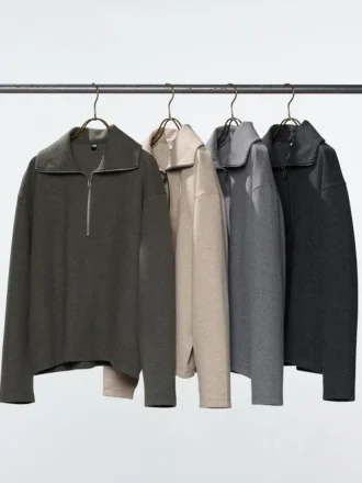Pullover da donna in jersey spazzolato con mezza zip