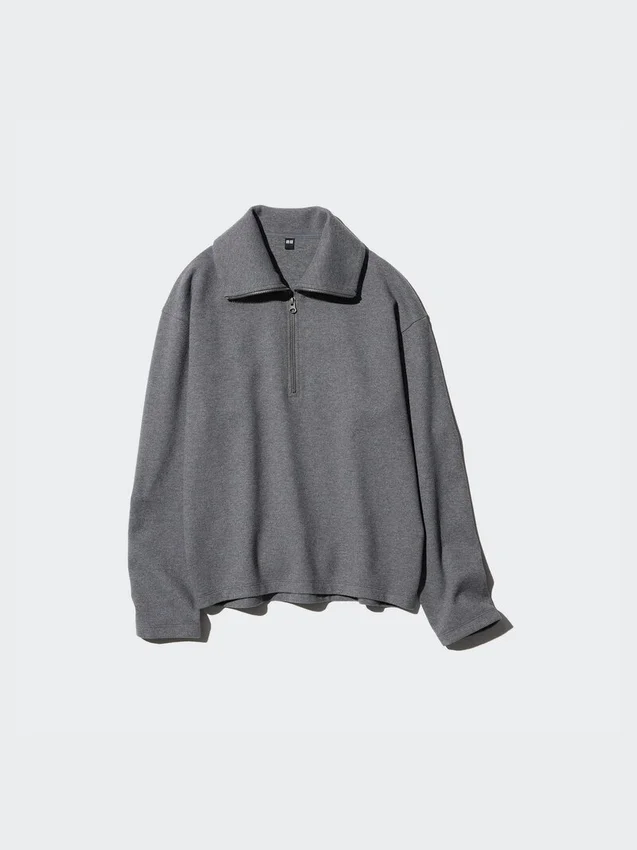 Pullover da donna in jersey spazzolato con mezza zip Pullover da donna in jersey spazzolato con mezza zip