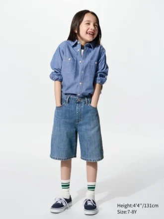 Shorts in denim larghi da bambino