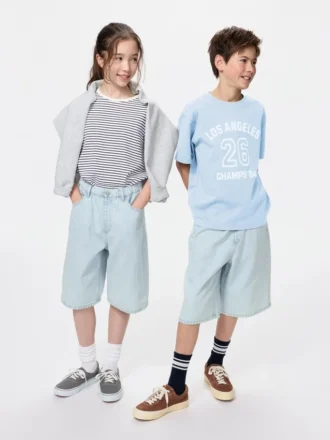 Shorts in denim larghi da bambino