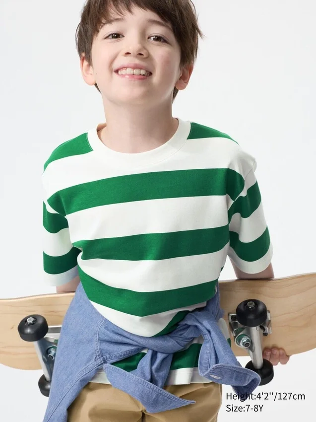 T-shirt a righe in cotone AIRism per bambini T-shirt a righe in cotone AIRism per bambini