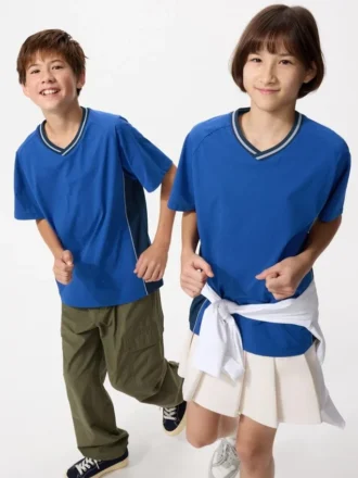 T-shirt a V DRY-EX per bambini | Bicolore