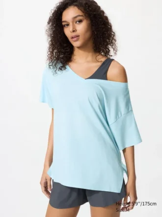 T-shirt da donna AIRism con scollo a V e vestibilità comoda | 2 Way