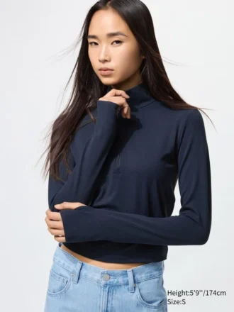 T-shirt da donna AIRism Soft con mezza zip