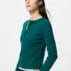 T-shirt da donna con collo Henley a costine T-shirt da donna con collo Henley a costine