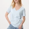 T-shirt da donna in cotone fiammato con scollo a V T-shirt da donna in cotone fiammato con scollo a V