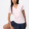 T-shirt da donna in cotone fiammato con scollo a V T-shirt da donna in cotone fiammato con scollo a V