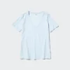T-shirt da donna in cotone fiammato con scollo a V T-shirt da donna in cotone fiammato con scollo a V