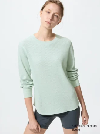 T-shirt da donna in tessuto waffle