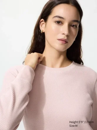 T-shirt da donna in tessuto waffle