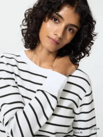 T-shirt da donna in tessuto waffle | A righe