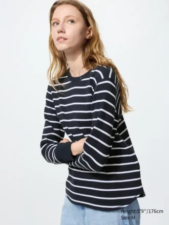 T-shirt da donna in tessuto waffle | A righe T-shirt da donna in tessuto waffle | A righe