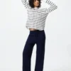 T-shirt da donna in tessuto waffle | A righe T-shirt da donna in tessuto waffle | A righe