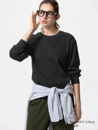 T-shirt da donna in tessuto waffle | Maglie a manica lunga