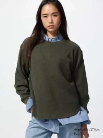 T-shirt da donna in tessuto waffle | Maglie a manica lunga