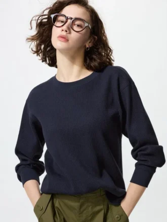 T-shirt da donna in tessuto waffle | Maglie a manica lunga