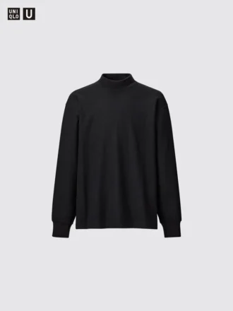 T-shirt da uomo a maniche lunghe in jersey spazzolato con collo alto