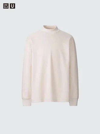 T-shirt da uomo a maniche lunghe in jersey spazzolato con collo alto