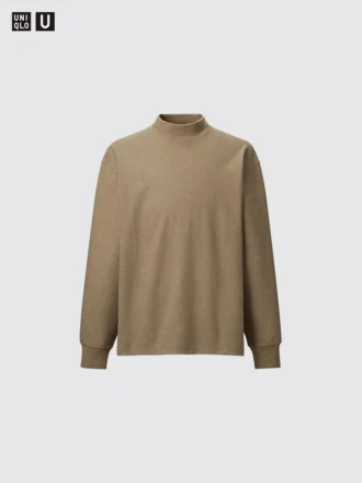 T-shirt da uomo a maniche lunghe in jersey spazzolato con collo alto