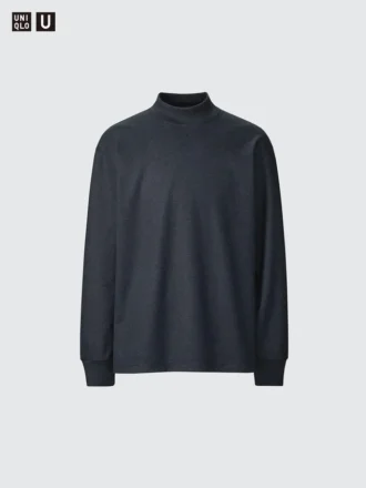 T-shirt da uomo a maniche lunghe in jersey spazzolato con collo alto