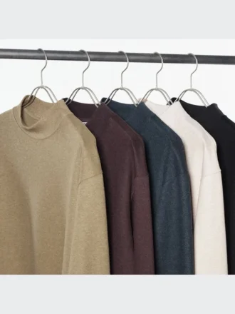 T-shirt da uomo a maniche lunghe in jersey spazzolato con collo alto