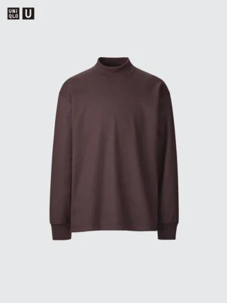 T-shirt da uomo a maniche lunghe in jersey spazzolato con collo alto