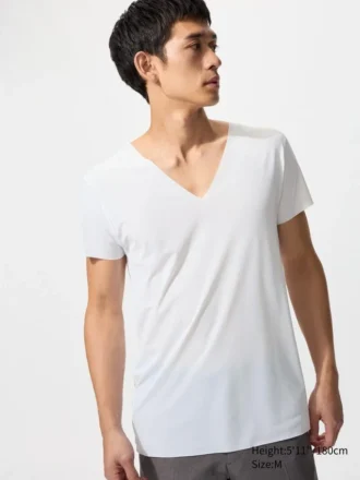 T-shirt da uomo AIRism in rete anti-odore | Scollo a V