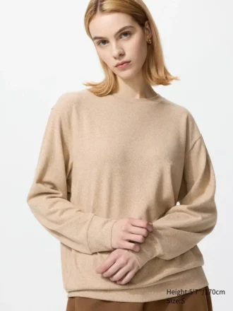 T-shirt in morbido pile lavorato a maglia da donna | Maglie a manica lunga