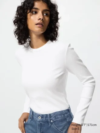 T-shirt morbida a costine da donna | Maglie a manica lunga