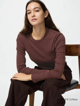 T-shirt morbida a costine da donna | Maglie a manica lunga