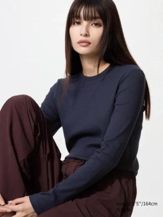 T-shirt morbida a costine da donna | Maglie a manica lunga