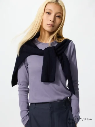 T-shirt morbida a costine da donna | Maglie a manica lunga