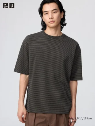 T-shirt oversize a righe in cotone AIRism unisex