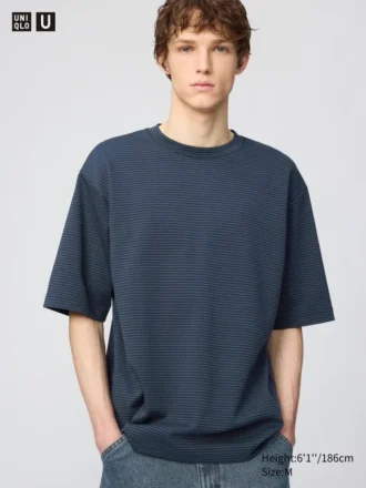 T-shirt oversize a righe in cotone AIRism unisex
