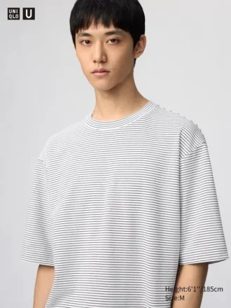 T-shirt oversize a righe in cotone AIRism unisex