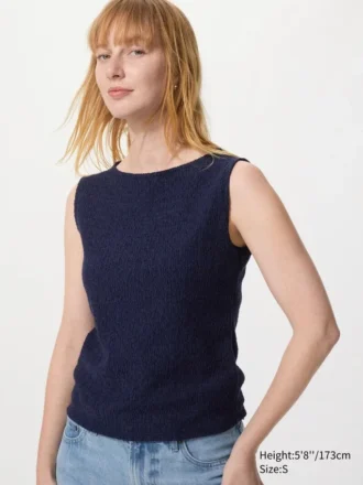 T-shirt senza maniche da donna con collo a barchetta e arricciature