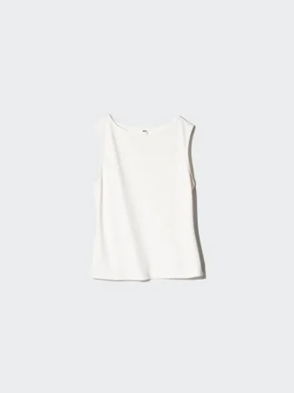 T-shirt senza maniche da donna in jersey crepe con scollo a barchetta