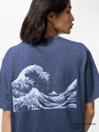 T-shirt unisex blu con motivo Ukiyo-E UT
