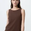 Top a reggiseno con scollo a barchetta in jersey di crêpe da donna Top a reggiseno con scollo a barchetta in jersey di crêpe da donna
