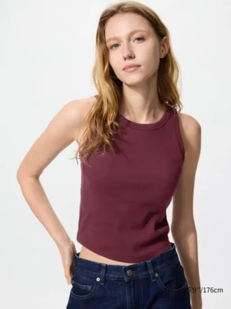 Top a reggiseno corto a costine da donna
