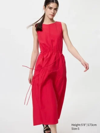 Vestito a balze in misto lino da donna