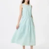 Vestito a balze in misto lino da donna