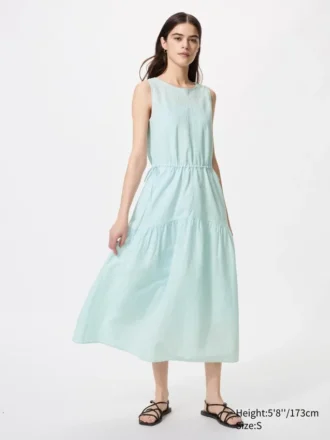 Vestito a balze in misto lino da donna